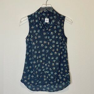 CAbi Whimsy Black Floral Dot Print Sleeveless Blouse Style 3440